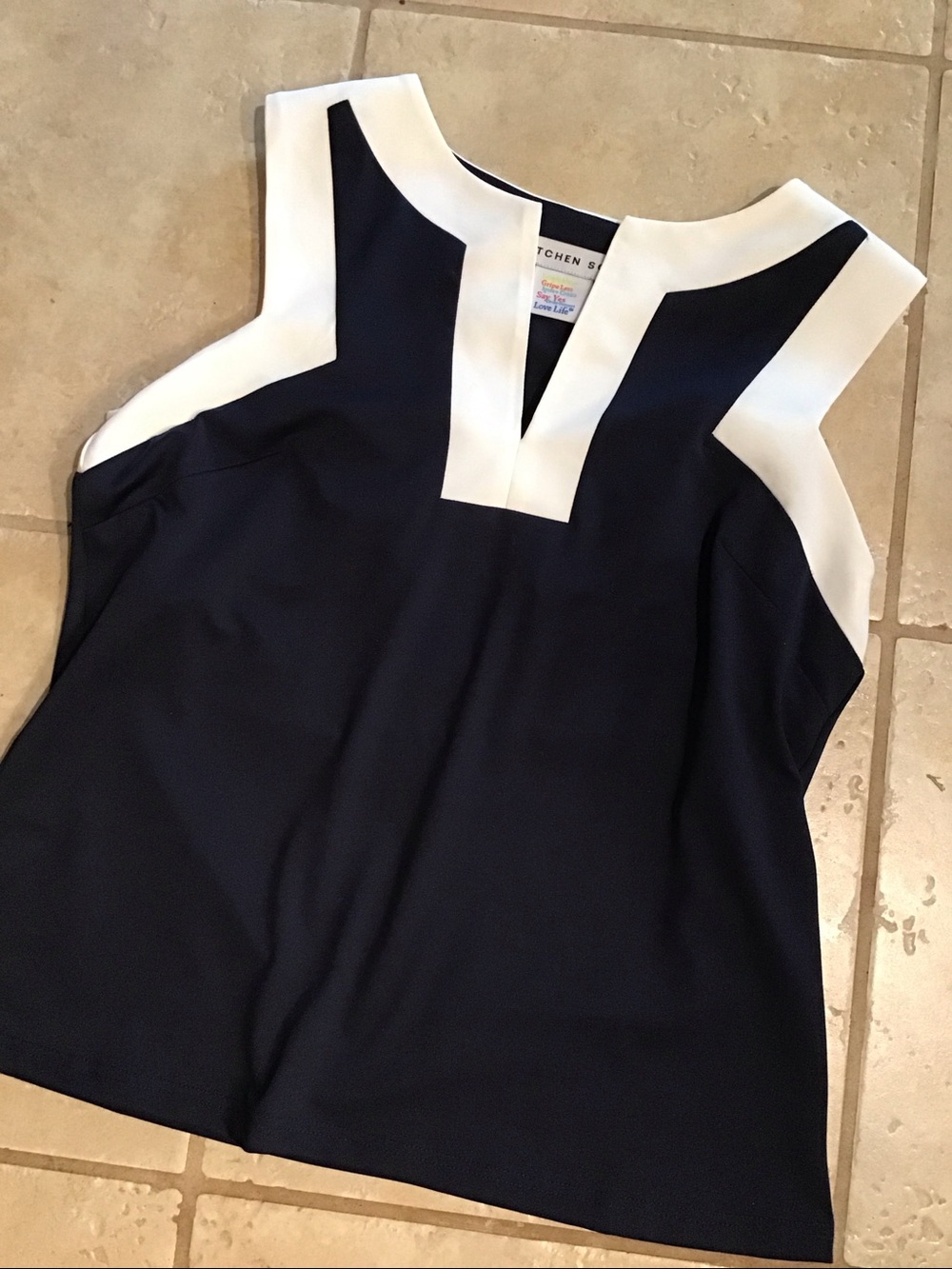 Gretchen Scott Sleeveless Colorblock V-Notch Top - White & Navy